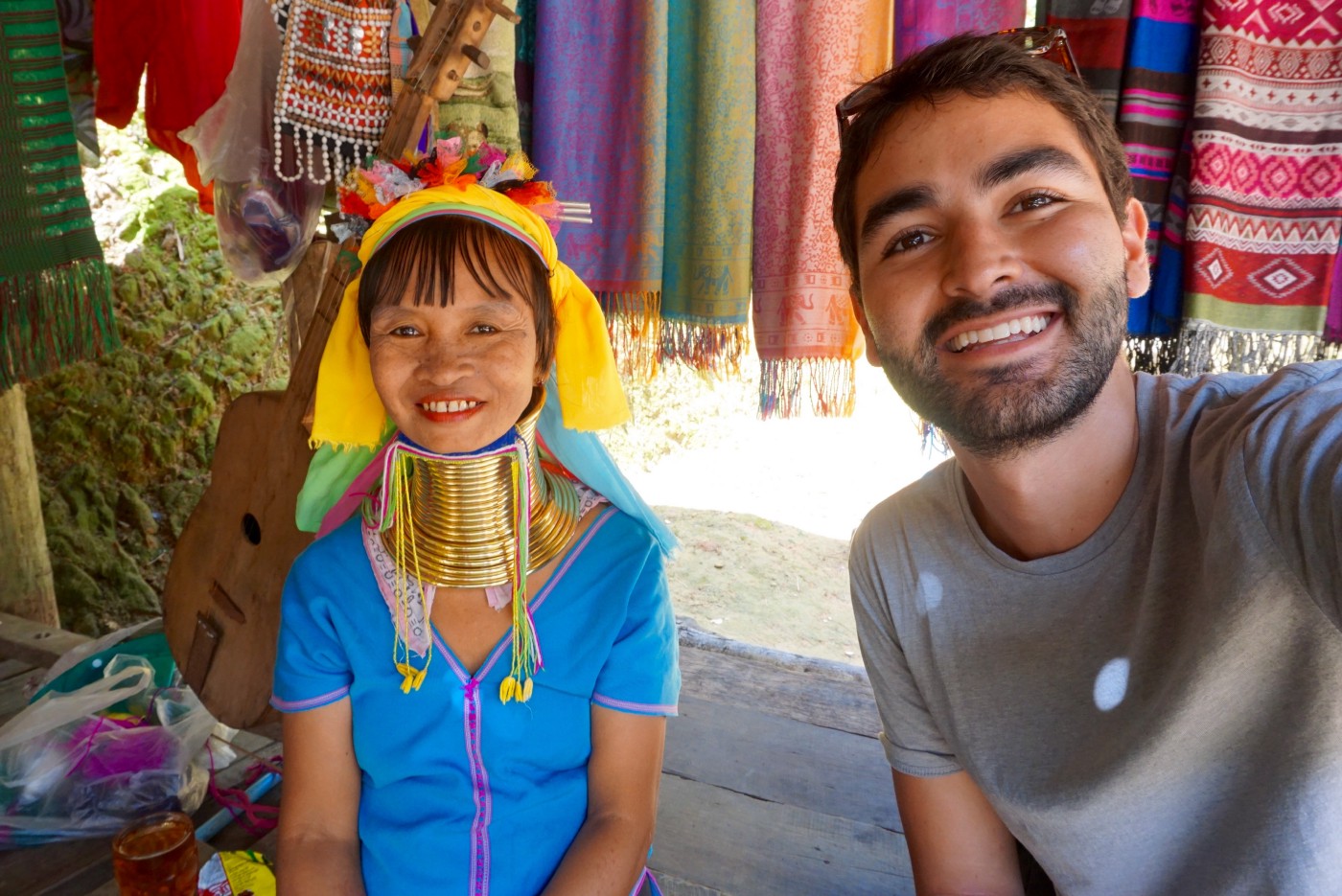 A karen woman selling souvenirs